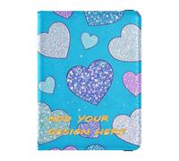 Custodia per passaporto in pelle personalizzata Custodia per falso Glitter Cartoon Cuore Blu personale Vaccino Card Holder Cover Combo Porta Passaporto Combo con Slot per Scheda Vaccino Impermeabile,