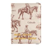 Custodia per passaporto in pelle personalizzata Portafoglio Vintage Cowboy Cavallo Beige Portafoglio personale Porta passaporto Badge ID Vaccino Card Holder Portafoglio Impermeabile, Vintage cowboy