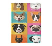 Custodia per passaporto in pelle PU Combo impermeabile per passaporto per vacanze in famiglia carino passaporto libro viaggio Essentials Set piatto razze popolari cani icone, Multi, 1 size, Casual