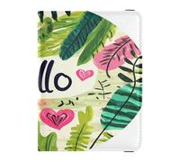 Custodia per passaporto in pelle PU Combo impermeabile porta carte di vaccino Combo per donne uomini badge ID vaccino porta carte portafoglio viaggio San Valentino foglie floreali amore cuore ciao,
