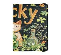 Custodia per passaporto in pelle PU Combo ultra sottile porta carte Custodia per passaporto per donne e uomini organizer per documenti accessori essenziali da viaggio St.Patrick's Lucky Cat, Il gatto