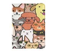 Custodia per passaporto in pelle PU Combo ultra sottile porta carte vaccino combo per vacanze in famiglia organizer per documenti accessori essenziali da viaggio cani gatti volti colorati, Multi, 1