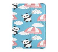 Custodia per passaporto in pelle PU Combo ultra sottile portafoglio combo per donne ragazza badge ID vaccino porta carte portafoglio essenziale da viaggio felice carino panda volante in questo cielo,