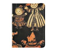 Custodia per passaporto in pelle PU con scomparti per carte di credito, bambole streghe di Halloween e zucca, motivo artistico, da viaggio, blocco RFID, custodia per carte di credito in pelle per