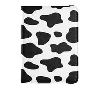 Custodia per passaporto in pelle PU impermeabile portafoglio porta passaporto per donne uomini badge ID vaccino porta carte portafoglio viaggio disegnato a mano mucca macchie bianche e nere texture,