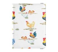 Custodia per passaporto in pelle PU Porta passaporto impermeabile per donne uomini organizer documenti accessori viaggio modello acquerello polli gallo rustico retrò, Multi, 1 size, Casual