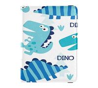 Custodia per passaporto in pelle PU Portafoglio impermeabile Combo per donne ragazza organizer documenti accessori essenziali da viaggio Kawaii modello dinosauro blu scarabocchio, Multi, 1 size,