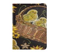 Custodia per passaporto in pelle PU ultra sottile custodia protettiva per donne e ragazze badge ID vaccino porta carte di credito portafoglio da viaggio ricamo polli e girasoli, Multi, 1 size, Casual