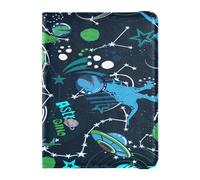 Custodia per passaporto in pelle PU ultra sottile custodia protettiva per donne e uomini badge ID vaccino porta carte di credito portafoglio viaggio dinosauri spazio disegnato a mano Astr, Multi, 1