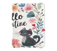 Custodia per passaporto in pelle PU ultra sottile per carte di vaccino combo per donne uomini carino passaporto libro viaggio essenziale fiori gatti neri Hello Valentine, fiori Gatti neri Ciao San
