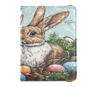 Custodia per passaporto in pelle PU ultra sottile per passaporto per vacanze in famiglia badge ID vaccino porta carte di credito portafoglio viaggio Happy Easter Bunny carote eucalipto acquerello