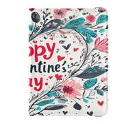 Custodia per passaporto in pelle PU ultra sottile portafoglio passaporto per donne uomini carino passaporto libro viaggio essenziale San Valentino fiori rosso amore cuore felice San Valentino, San