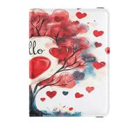Custodia per passaporto in pelle PU ultra sottile portafoglio porta passaporto per donne uomini organizer documenti accessori viaggio San Valentino albero rosso amore cuore ciao, San Valentino Albero