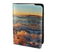 Custodia per passaporto in pelle Rocky Wave Tramonto Pittura Stampa Eco-Friendly Vera Pelle Viaggio Essentials