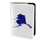 Custodia per passaporto in pelle stampata con bandiera dell'Alaska, per donne e uomini, portafoglio da viaggio porta passaporto, nero, Taglia unica