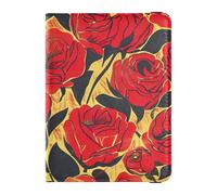 Custodia per passaporto in pelle stile retrò con rosa rossa e pittura a olio, custodia per documenti da viaggio, organizer per passaporto, custodia leggera, Stile retrò della pittura a olio di rosa