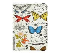 Custodia per passaporto in pelle, ultra sottile, per donne e ragazze, organizer per documenti, accessori da viaggio, retrò, colorato, safari, farfalle, coleotteri, erbe, Multi, 1 size, Casual