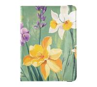 Custodia per passaporto in pelle verde lavanda narciso con fiori orchidea e narcisi, per documenti di viaggio in famiglia