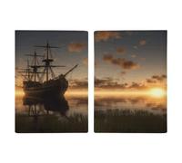 Custodia per passaporto in poliuretano con scritta "Ship in The Lake Sunset", per donne e uomini, custodie per carte di credito essenziali, portafoglio da viaggio per carta d'identità, credito