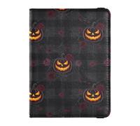 Custodia per passaporto per viaggi Halloween Plaid custodia per passaporto per donne uomini con slot per carte di credito grigio scuro