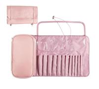 Custodia per pennelli da trucco, 20,3 cm, arrotolabile, in nylon, organizer per pennelli da trucco, portatile, resistente all'usura, con tasca con cerniera, ideale per i viaggi a casa, rosa, Refer to