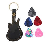 Custodia per plettri a forma di chitarra, in pelle PU, con 5 plettri colorati per chitarristi (nero)