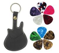 Custodia per plettri per chitarra, in pelle PU, con 10 plettri per chitarra acustica, chitarra elettrica, basso ukulele (nero)