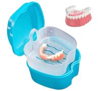 Custodia per protesi contenitore portatile a prova di perdite con cestello filtrante supporto dentale da viaggio multifunzionale e leggero per l'ammollo dell'allineatore e la pulizia della protesi.