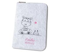 Custodia per quaderno a U "Giraffa e granchio", DIN A5, personalizzabile con nome in feltro (colore e ricamo a scelta), custodia per libretto di ispezione dei bambini e passaporto di vaccinazioni,