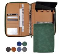 Custodia per raccoglitore, formato A5, in pelle PU, ricaricabile, con cerniera, 6 anelli, organizer per documenti e denaro, per colloqui di lavoro (verde)