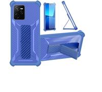 Custodia per Realme Narzo 50A Prime Cover Custodia Case Ibrida [Con protezione dello schermo in vetro temperato] [supporto magnetico pieghevole] [resistente alle impronte digitali smerigliato] Blu