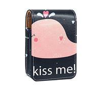 Custodia per rossetti da esterno, con graziosa balena rosa, Kiss Me, organizer portatile per rossetti, con specchio, mini borsa per il trucco da donna, contiene fino a 3 rossetti, Multicolore, 9.5x2x7