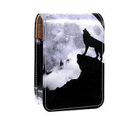 Custodia per rossetti da esterno, con lupo che ulula alla luna, organizer portatile per rossetti, con specchio, mini borsa per il trucco da donna, contiene fino a 3 rossetti, Multicolore, 9.5x2x7
