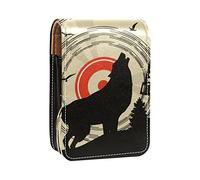 Custodia per rossetti da esterno, con lupo, portatile, con specchio, mini borsa per il trucco, contiene fino a 3 rossetti, Multicolore, 9.5x2x7 cm/3.7x0.8x2.7 in
