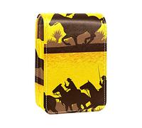 Custodia per rossetti da esterno, con sagome di campo di battaglia, portatile, con specchio, mini borsa per il trucco da donna, contiene fino a 3 rossetti, Multicolore, 9.5x2x7 cm/3.7x0.8x2.7 in
