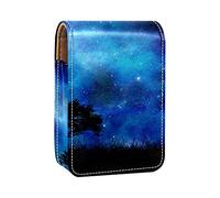 Custodia per rossetti per trucco per esterni, paesaggio notturno, spazio, cielo, portatile, con specchio, mini borsa per il trucco da donna, contiene fino a 3 rossetti, Multicolore, 9.5x2x7