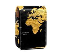 Custodia per rossetto con mappa del mondo, colore nero, portatile, da viaggio, per rossetto, con specchio, mini scatola portaoggetti per rossetto da donna, Multicolore, 9.5x2x7 cm/3.7x0.8x2.7 in