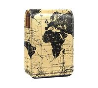 Custodia per rossetto, con mappa del mondo, vintage, con mappa del mondo, portatile, da viaggio, con specchio, mini scatola portaoggetti per rossetti, da donna, Multicolore, 9.5x2x7 cm/3.7x0.8x2.7 in