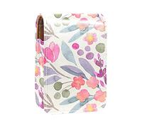 Custodia per rossetto con specchio a fiori () porta lucidalabbra portatile scatola di immagazzinaggio del rossetto borsa da viaggio mini sacchetto cosmetico in pelle può contenere 3 rossetti,