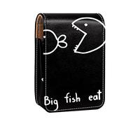 Custodia per rossetto con specchio a forma di pesce nero Big Fish Eat piccolo porta lucidalabbra portatile scatola portaoggetti da viaggio mini custodia in pelle per cosmetici può contenere 3