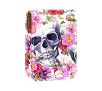 Custodia per rossetto con specchio acquerello Sugar Skull Rose Floral Lip Gloss Holder Portable Lipstick Storage Box Travel Makeup Bag Mini Leather Cosmetic Pouch contiene 3 rossetti, Multicolore,