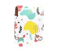 Custodia per rossetto con specchio adorabile disegnato a mano Animali Mondo Lip Gloss Holder Portable Lipstick Storage Box Travel Makeup Bag Mini Leather Cosmetic Pouch Contiene 3 Rossetti,
