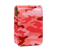 Custodia per rossetto con specchio astratto rosa rosso mimetico porta lucidalabbra portatile scatola di immagazzinaggio del rossetto borsa da viaggio mini sacchetto cosmetico in pelle può contenere 3