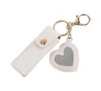 Custodia per rossetto con specchio, astuccio per rossetto, decorazione borsa, sacchetto per balsamo per le labbra con portachiavi, bianco