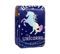 Custodia per rossetto con specchio Believe Unicorns Stars Mysterious Navy Lip Gloss Holder Portable Lipstick Storage Box Travel Makeup Bag Mini Leather Cosmetic Pouch contiene 3 rossetti, Multicolore,