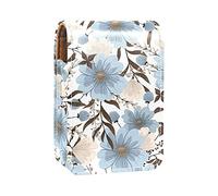 Custodia per rossetto con specchio blu chiaro fiore senza cuciture porta rossetto portatile scatola di immagazzinaggio del rossetto borsa da viaggio mini sacchetto cosmetico in pelle può contenere 3