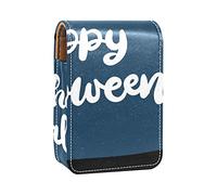 Custodia per rossetto con specchio blu Happy Halloween Lip Gloss Holder Portable Lipstick Storage Box Travel Makeup Bag Mini Leather Cosmetic Pouch contiene 3 rossetti, Multicolore, 9.5x2x7