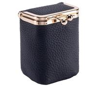 Custodia per rossetto con specchio, borsa portatile per rossetto con chiusura a bacio, custodia per trucco in pelle di vacchetta con strato superiore per donna, borsa nera con chiusura a bacio