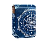 Custodia per rossetto con specchio bussola mappa del mondo porta lucidalabbra portatile scatola portaoggetti da viaggio borsa per trucchi mini custodia in pelle per cosmetici può contenere 3 rossetti,