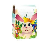 Custodia per rossetto con specchio caccia all'uovo di Pasqua con uova da colorare e simpatico coniglietto porta lucidalabbra, scatola portatile per rossetto, borsa per trucco da viaggio, mini custodia
